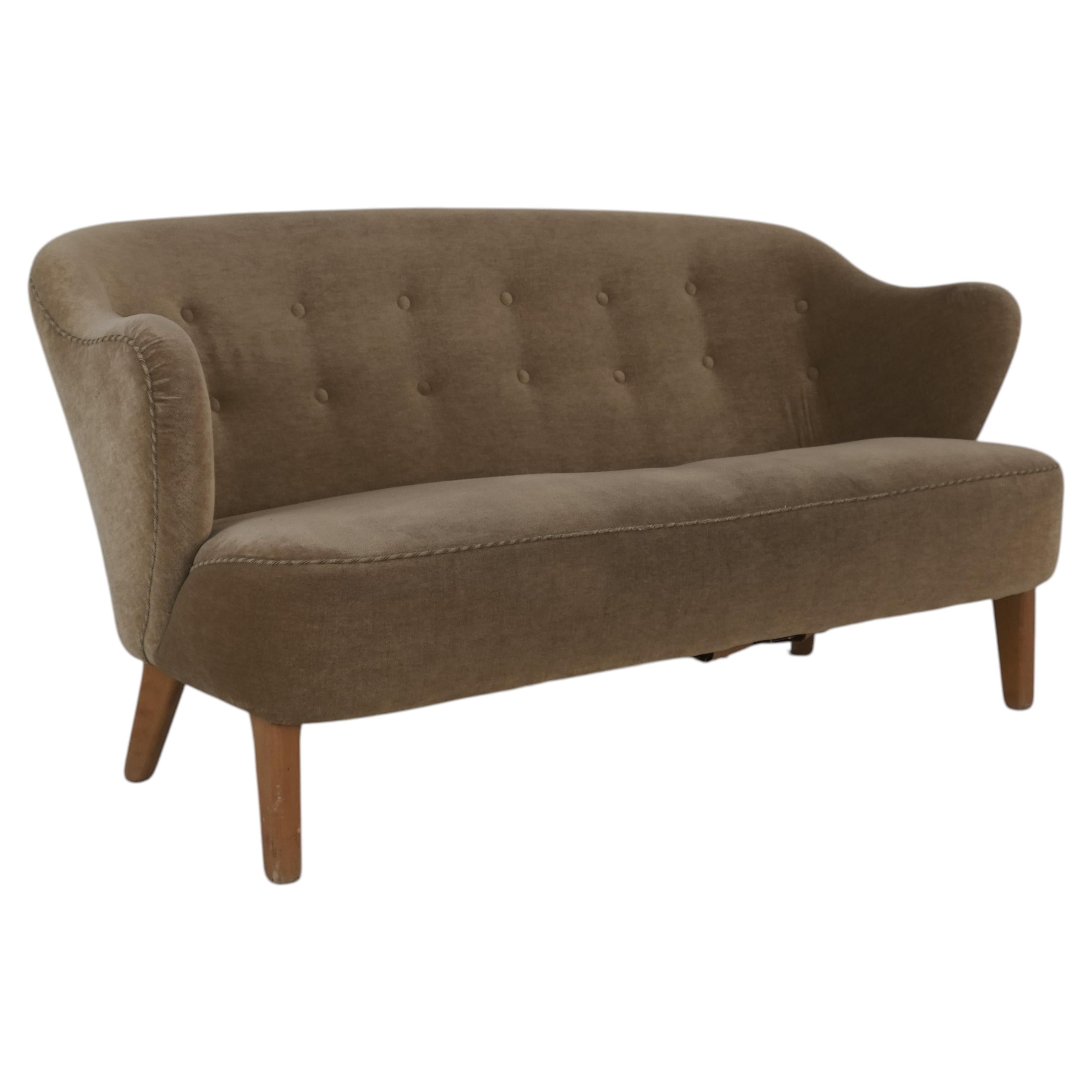 Flemming Lassen, 'Ingeborg' Sofa, Beech & Fabric, Original Condition, Asko 1950s For Sale
