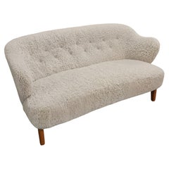 Flemming Lassen Ingeborg Sofa in Beech & Smooth Beige Sheepskin, Asko 1950s