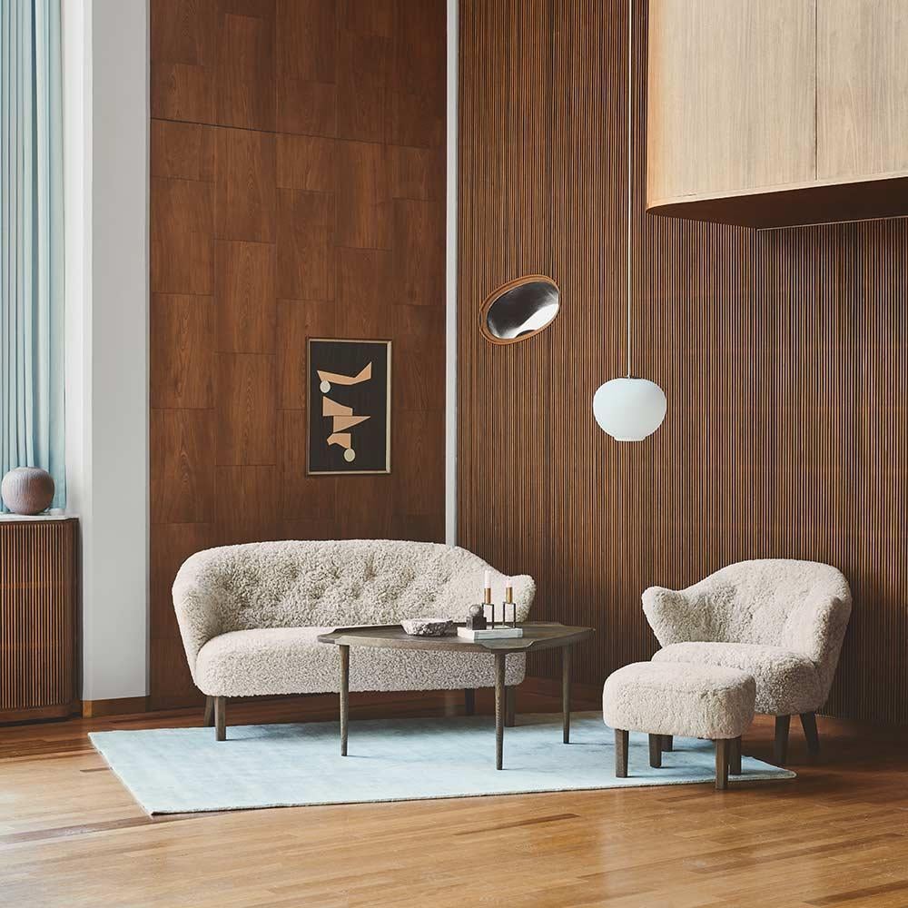 Modern Flemming Lassen Ingeborg Sofa Sheepskin Moonlight Dark Stained Oak for Audo For Sale
