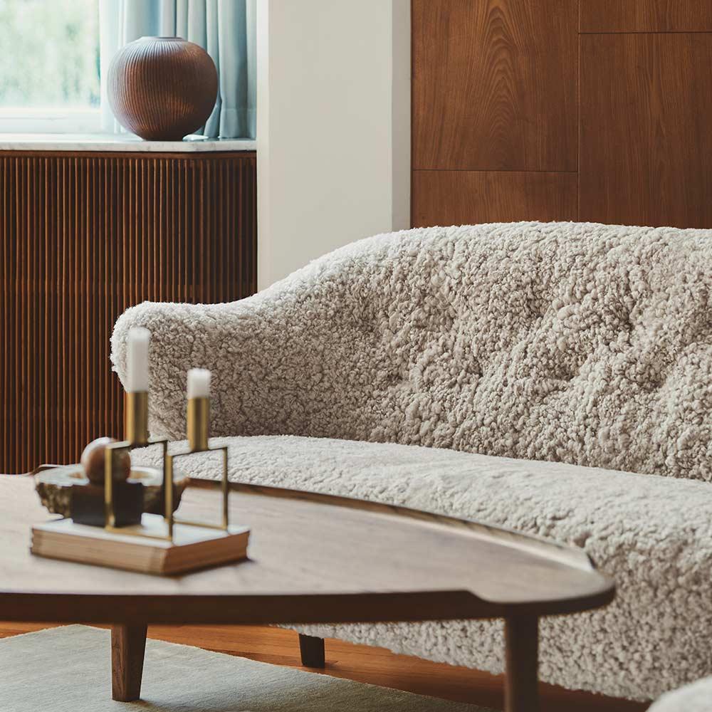 Flemming Lassen Ingeborg Sofa Sheepskin Moonlight Dark Stained Oak for Audo In New Condition For Sale In New York, NY
