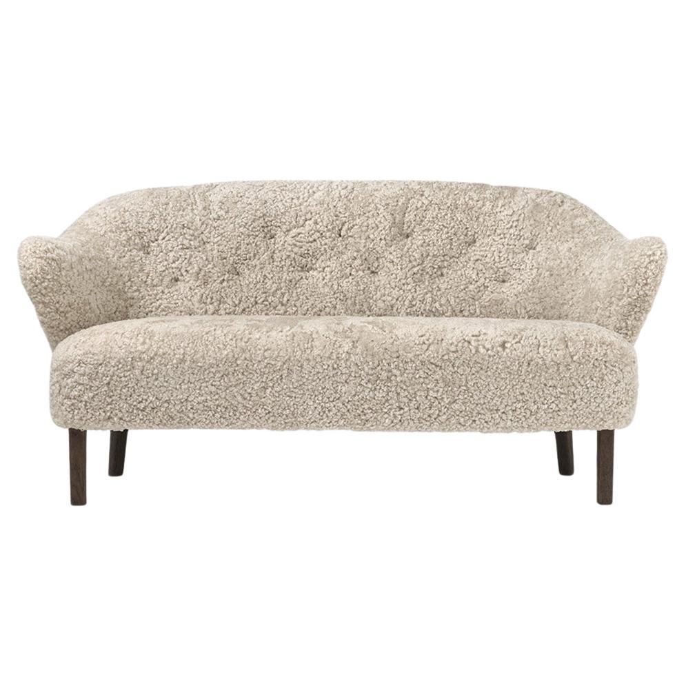 Flemming Lassen Ingeborg Sofa Sheepskin Moonlight Dark Stained Oak for Audo For Sale