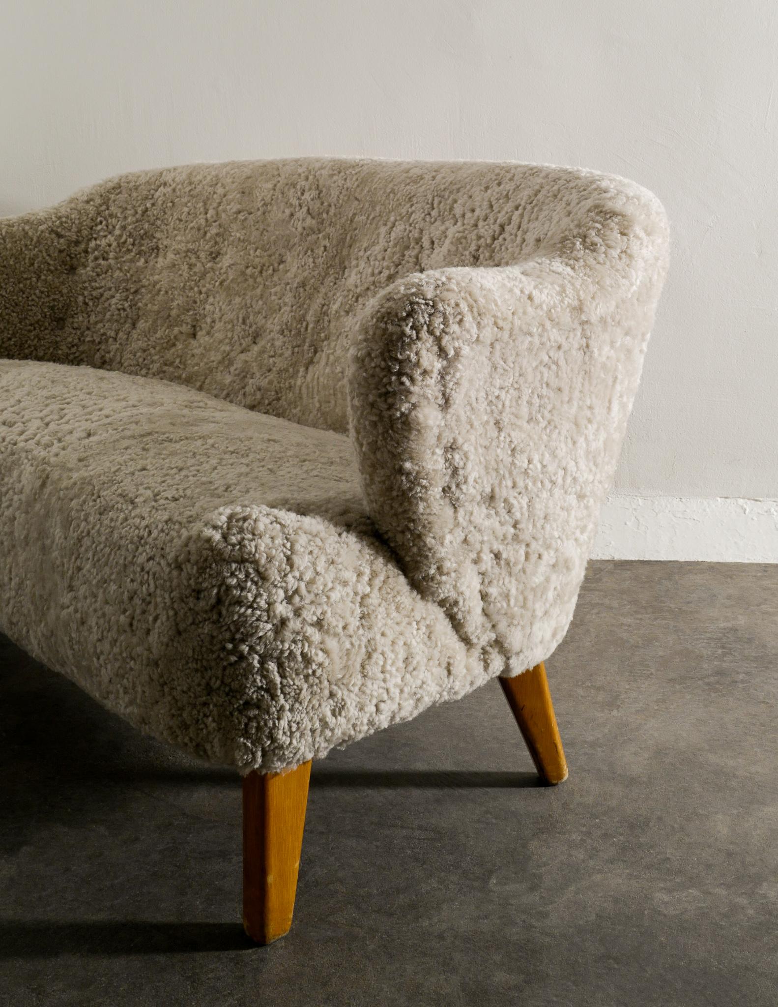Flemming Lassen Midcentury Sofa with Sheepskin Produced by Asko, 1950s In Good Condition In Stockholm, SE
