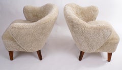 Flemming Lassen Pair of Easy Chairs in Beige Sheepskin, 1940s