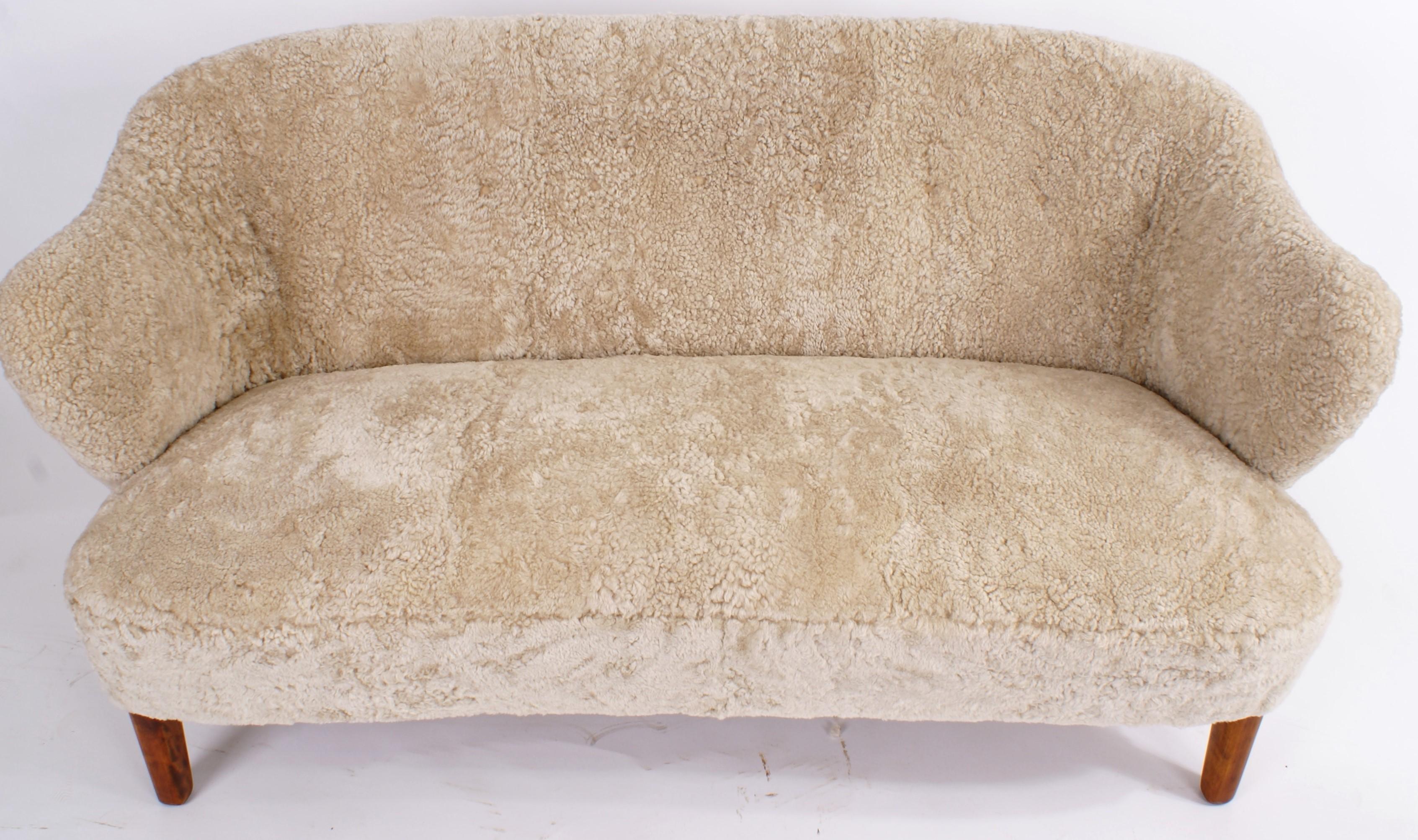 Danese Divano in pelle di pecora beige di Flemming Lassen, anni '40 in vendita