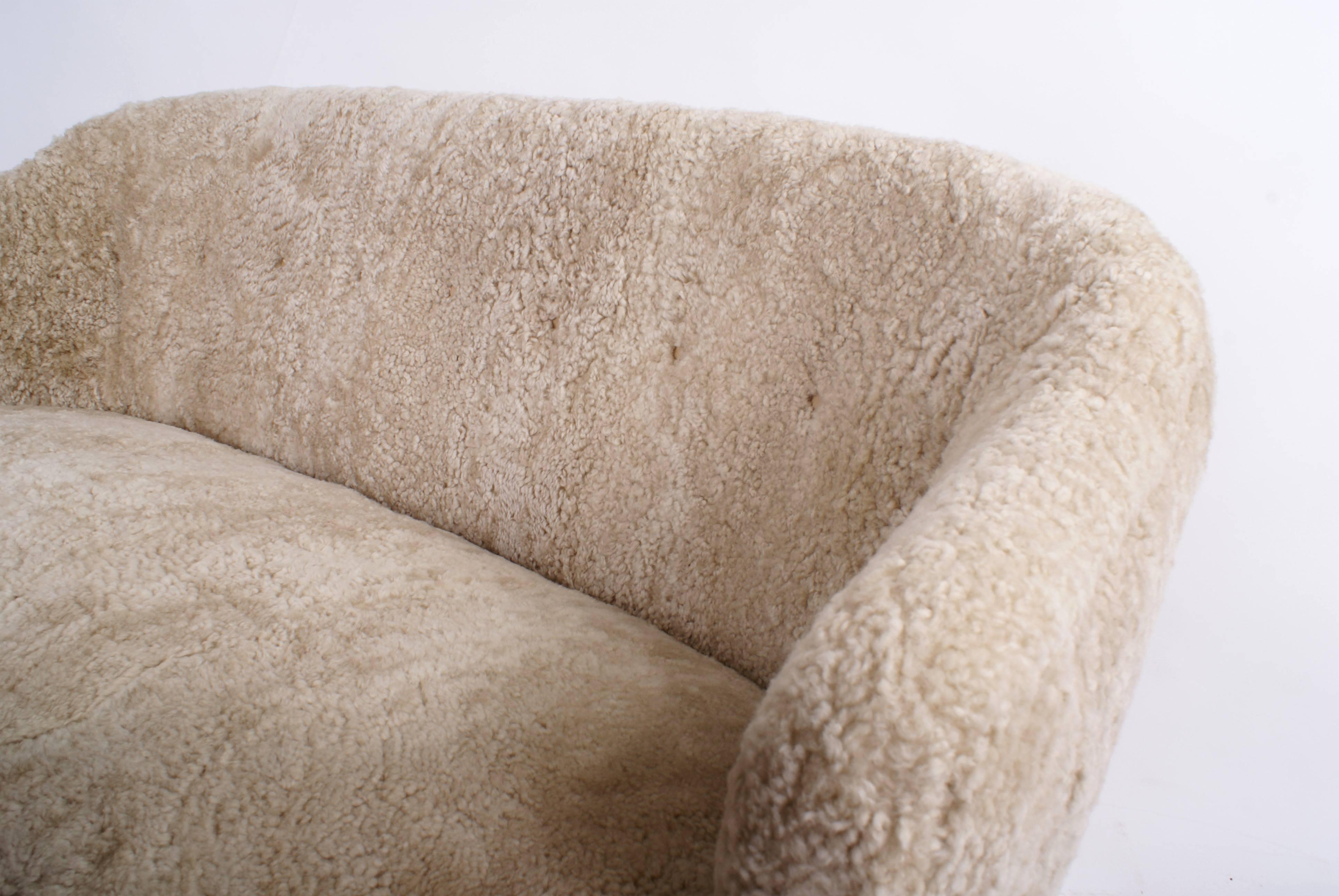 Danish Flemming Lassen Settee in Beige Sheepskin, 1940s For Sale