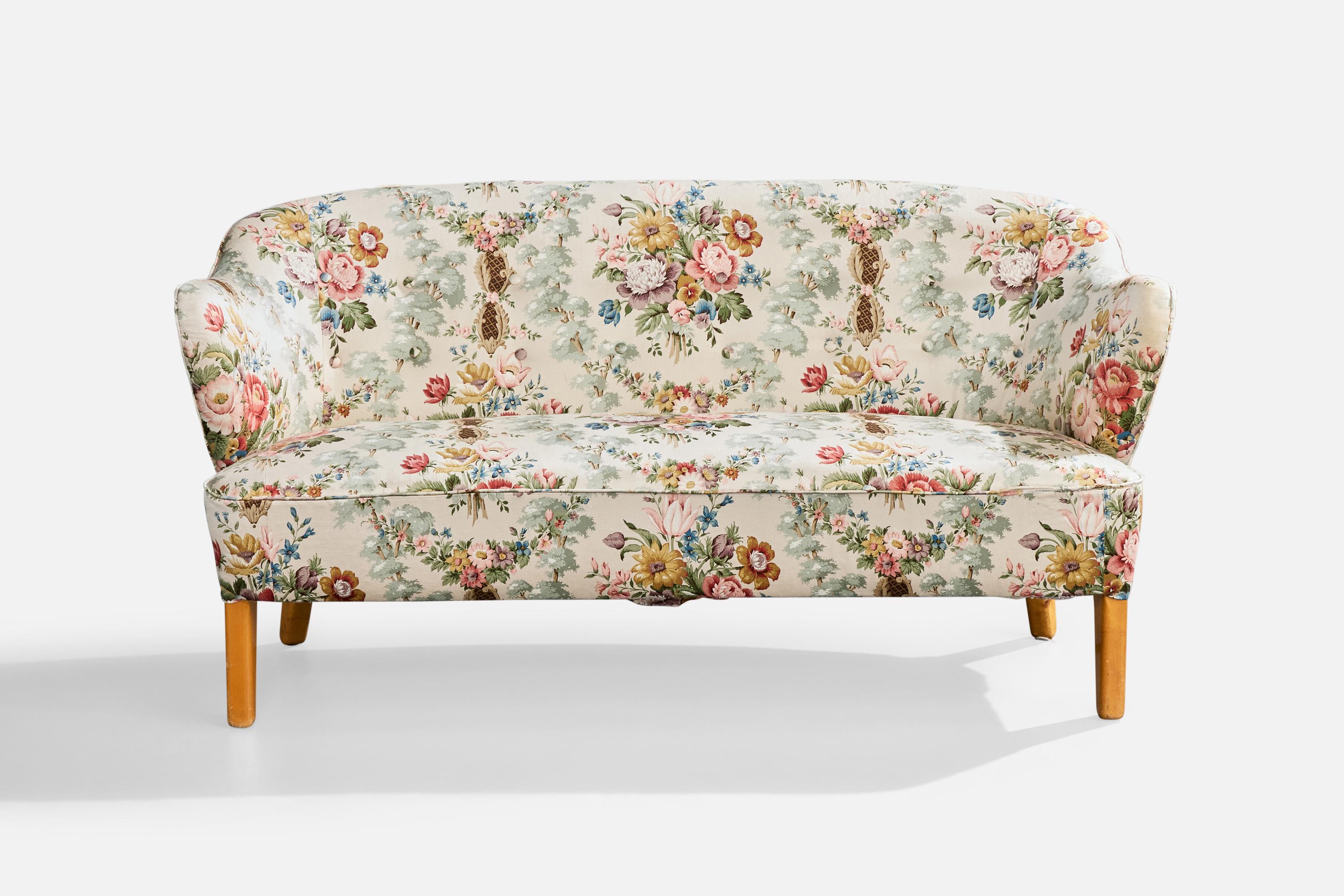 Flemming Lassen, Sofá, Tela, Abedul, Finlandia, 1952 en Bueno estado para la venta en High Point, NC