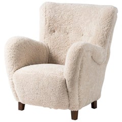 Flemming Lassen Style 1940s Sheepskin Armchair