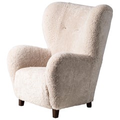 Flemming Lassen Style 1940s Sheepskin Armchair