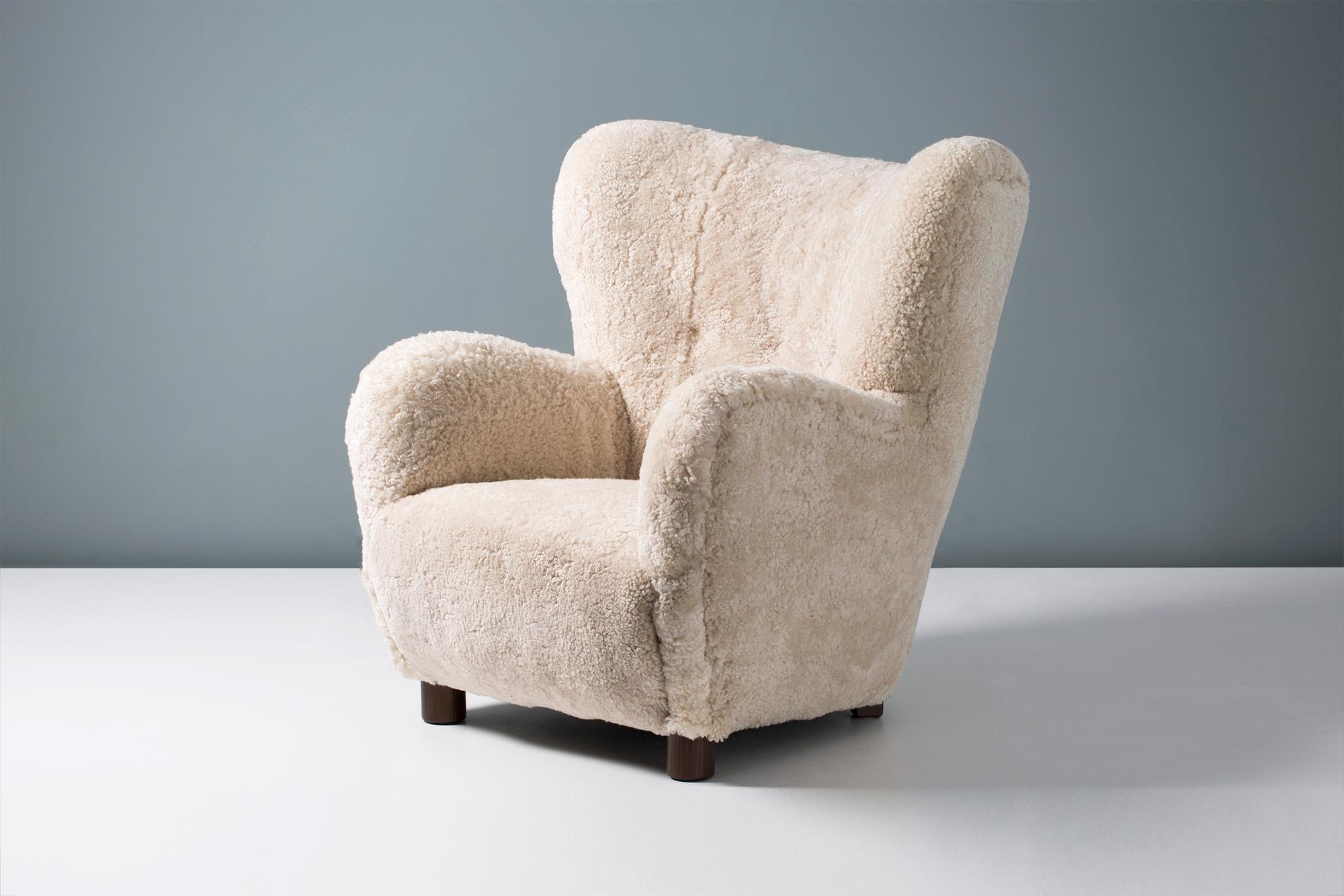 Flemming Lassen Style 1950s Sheepskin Armchair In Excellent Condition In London, GB