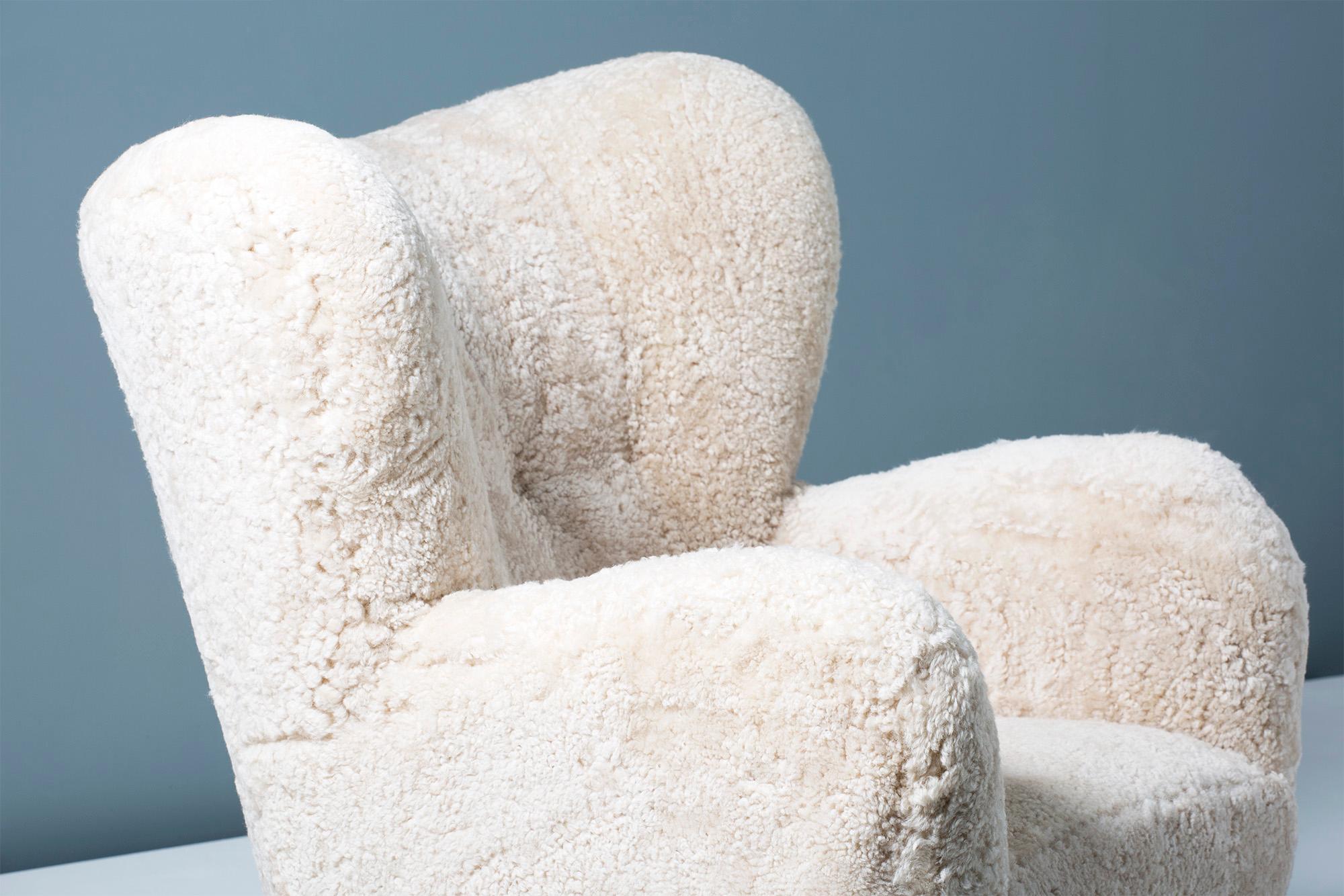 Mid-20th Century Flemming Lassen Style 1950s Sheepskin Armchair