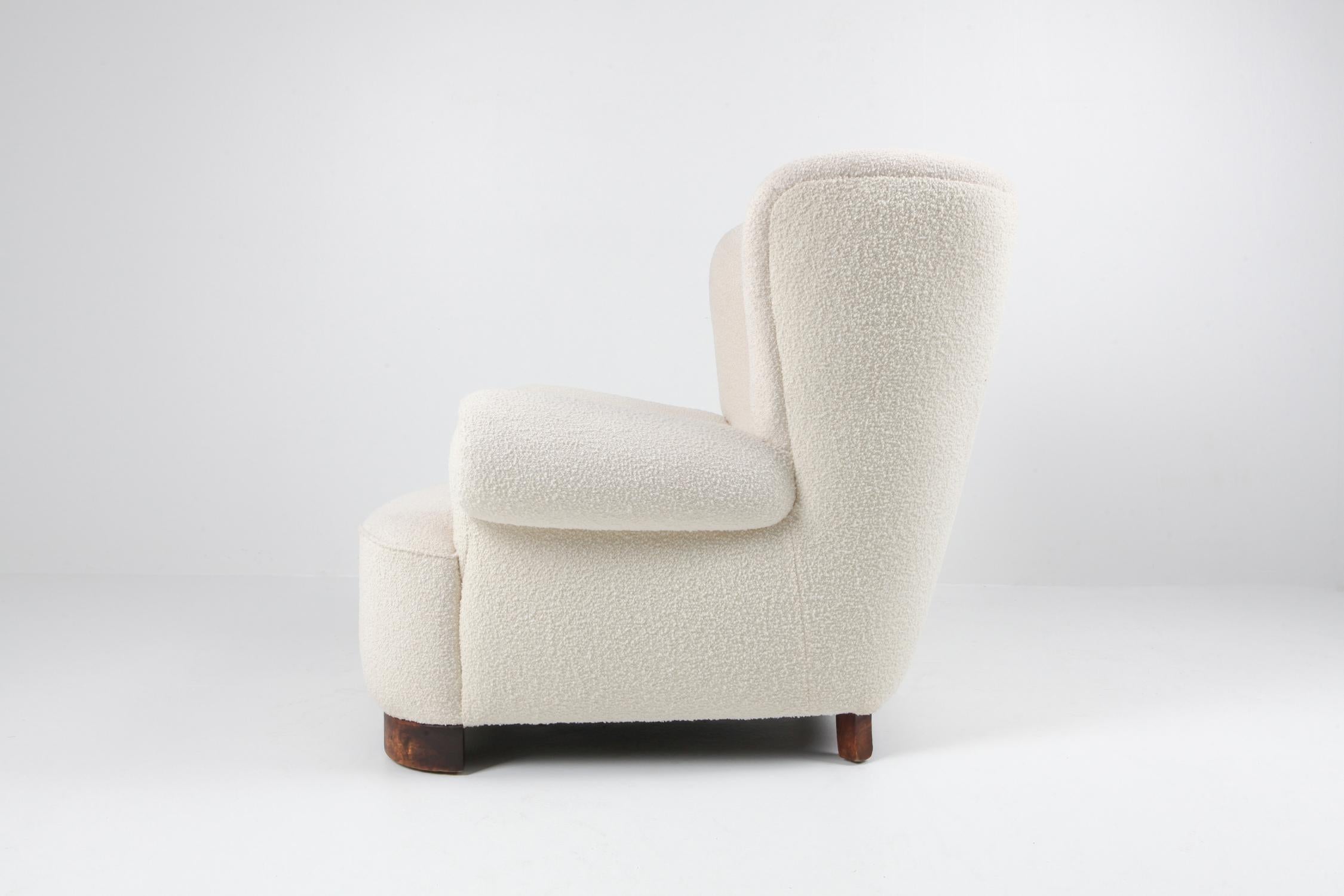 Danish Flemming Lassen Style Armchair in Bouclé Wool, Scandinavian Design, 1960's For Sale