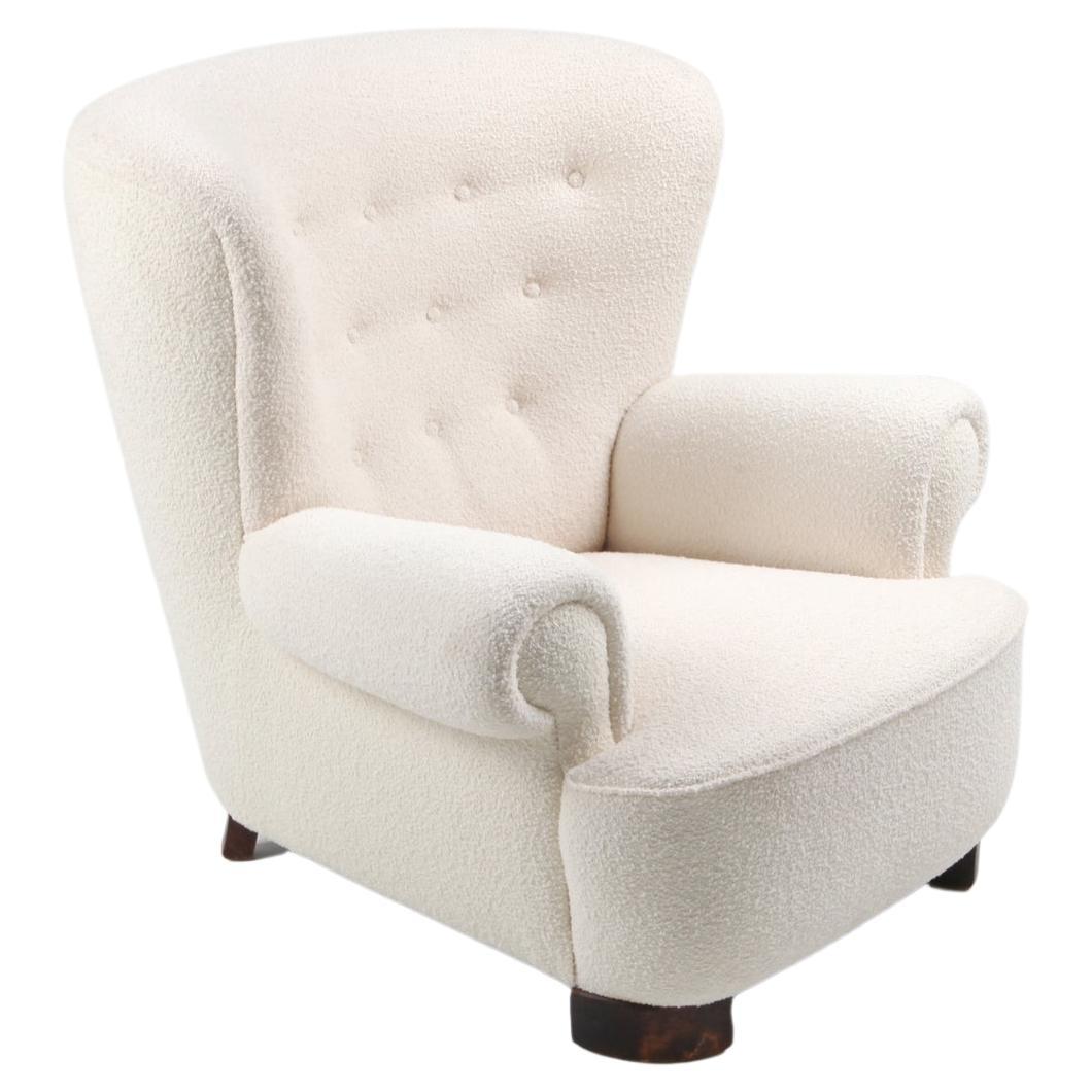 Flemming Lassen Style Sessel aus Bouclé-Wolle, skandinavisches Design, 1960er Jahre