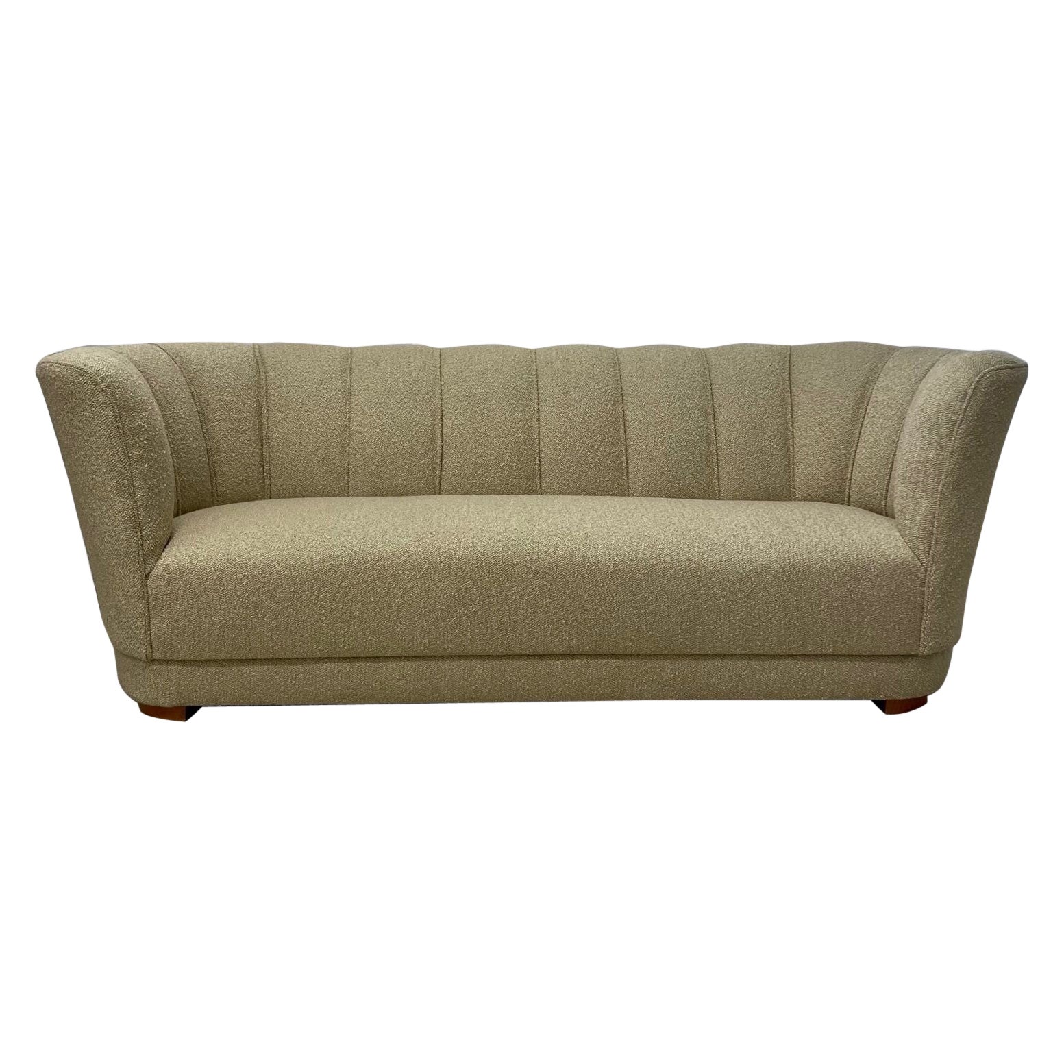 Flemming Lassen Style, Danish Mid-Century Modern, Curved Sofa, Boucle, 1940s