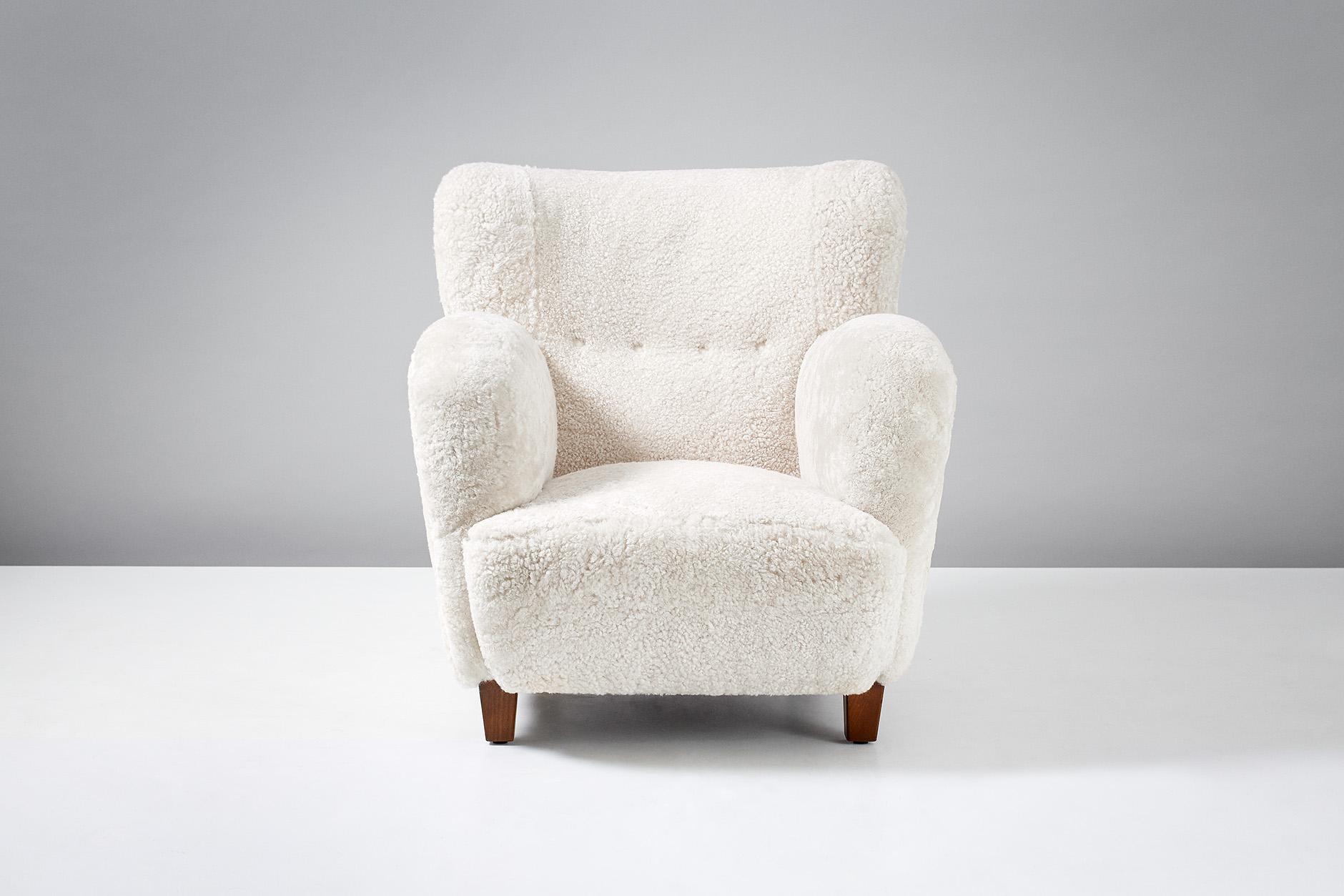 Flemming Lassen Style Danish Sheepskin Lounge Chair, circa 1930s In Excellent Condition In London, GB