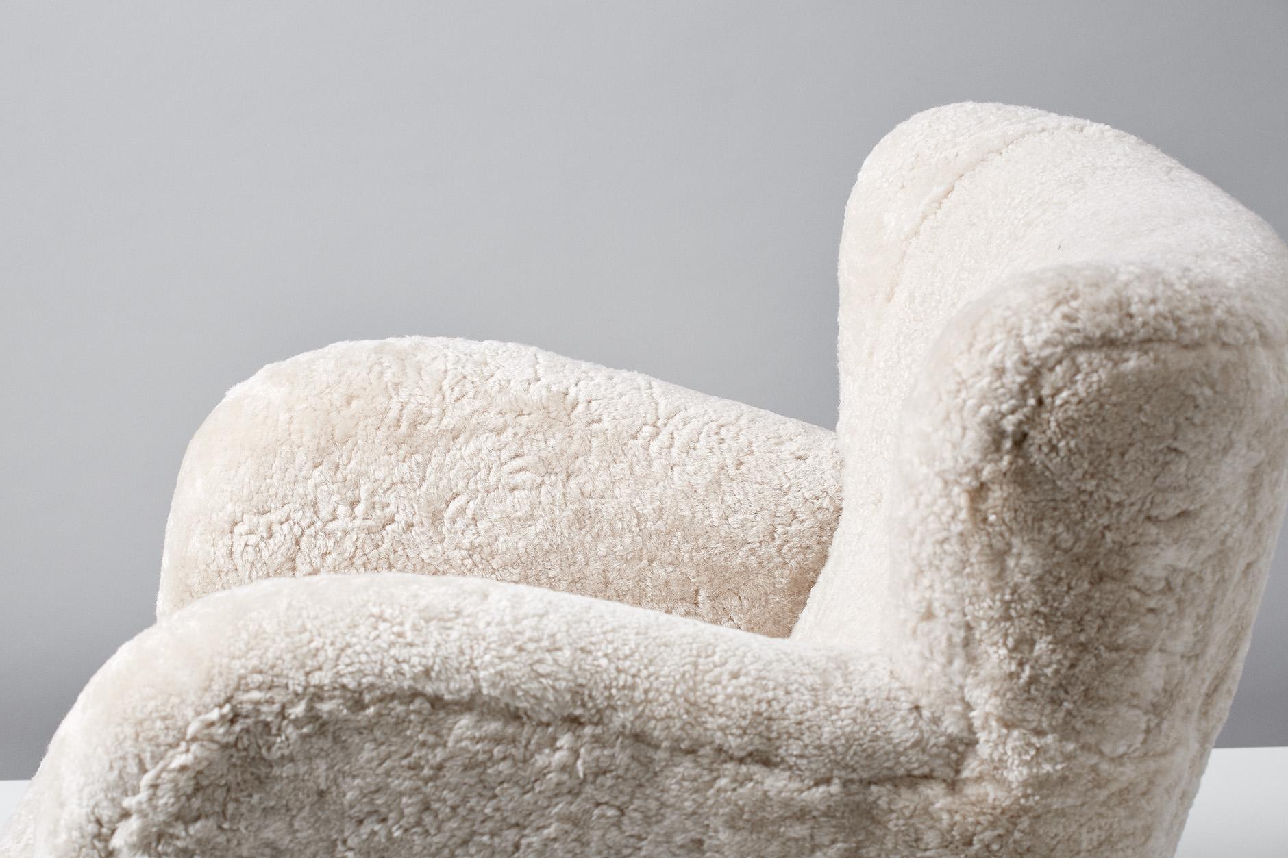 Flemming Lassen Style Danish Sheepskin Lounge Chair, circa 1930s 1