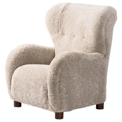 Flemming Lassen Style Danish Sheepskin Lounge Chair, circa 1940s