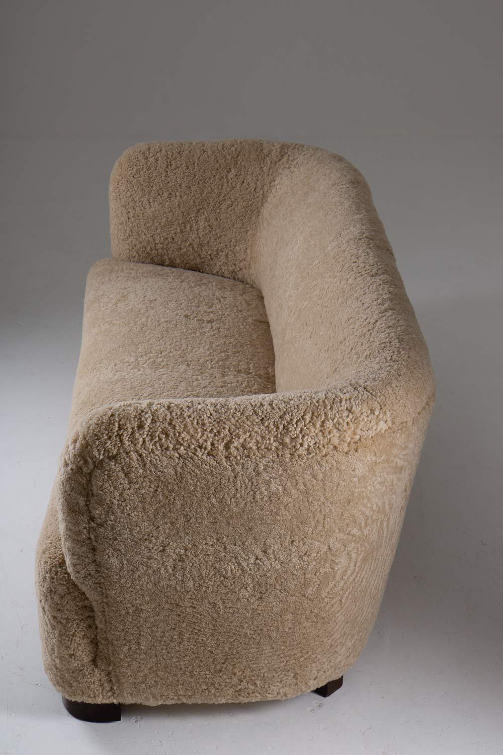 Mid-20th Century Flemming Lassen Style Sheepskin Sofa 1930s, Denmark