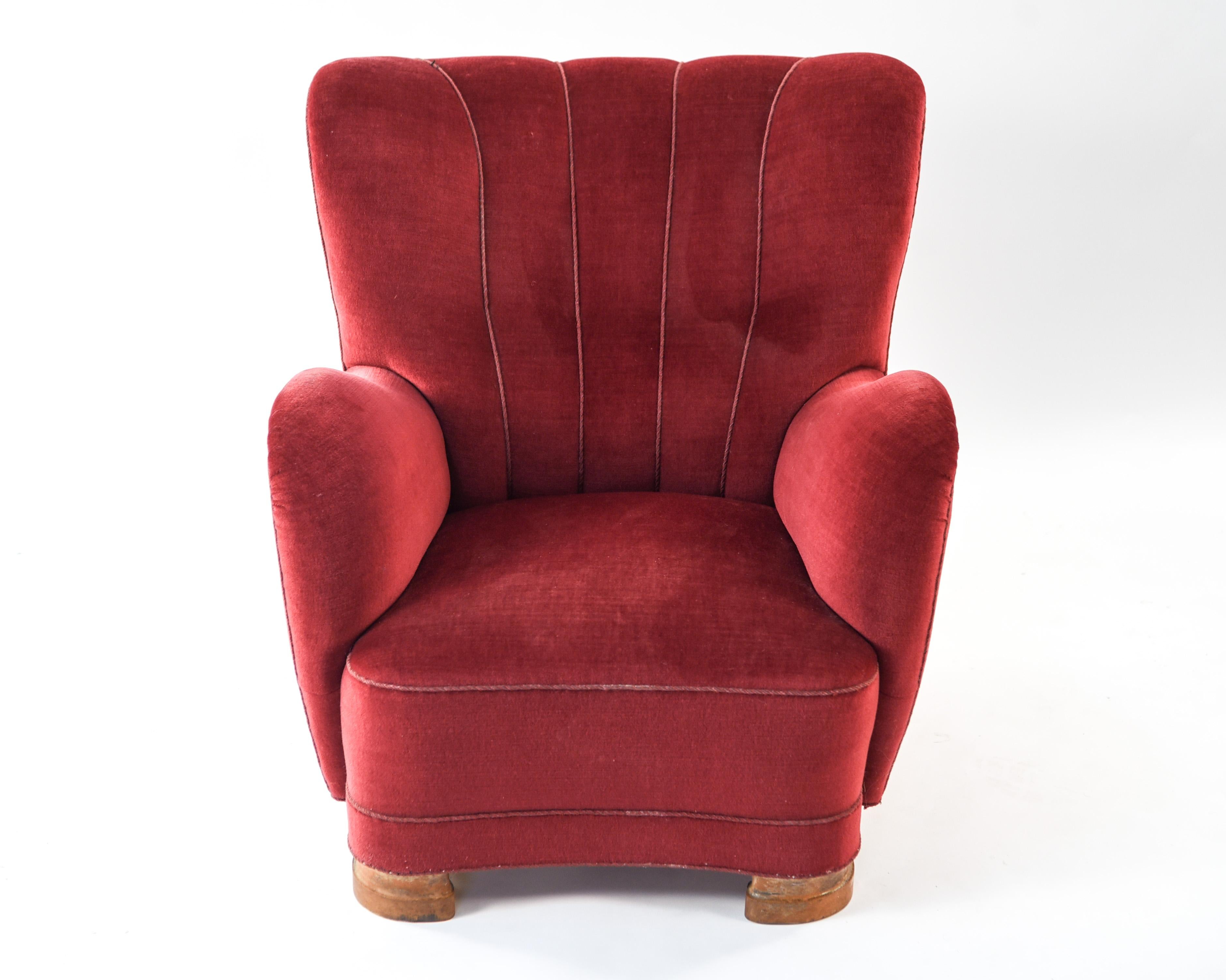 Mid-Century Modern Flemming Lassen Style Wingback Lounge Chair