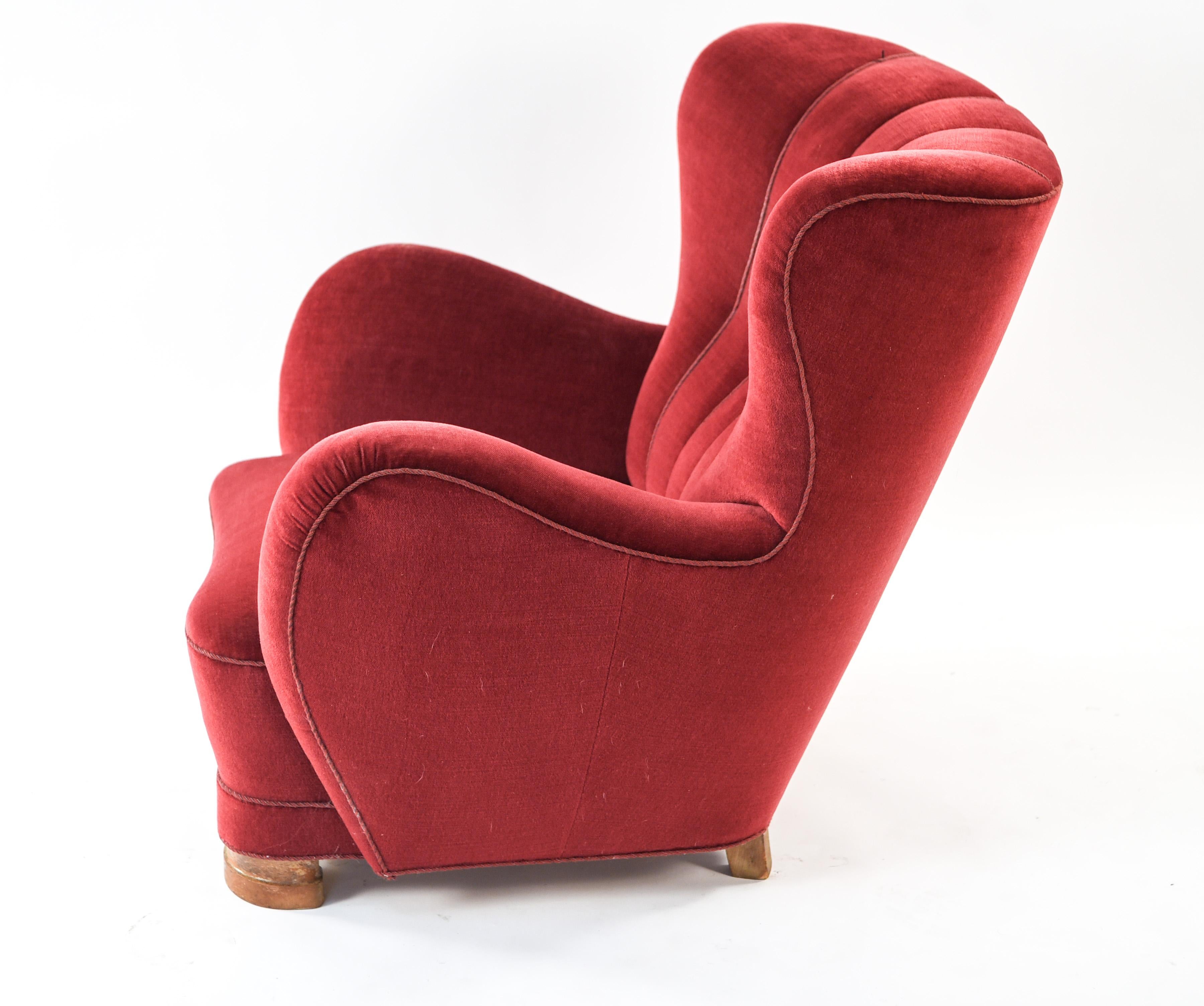 Danish Flemming Lassen Style Wingback Lounge Chair