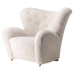 Flemming Lassen The Tired Man Lounge Chair Sheepskin Moonlight for Audo