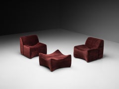 Fler 'Idler' Lounge Chairs with Ottoman in Teddy Mohair by Pierre Frey