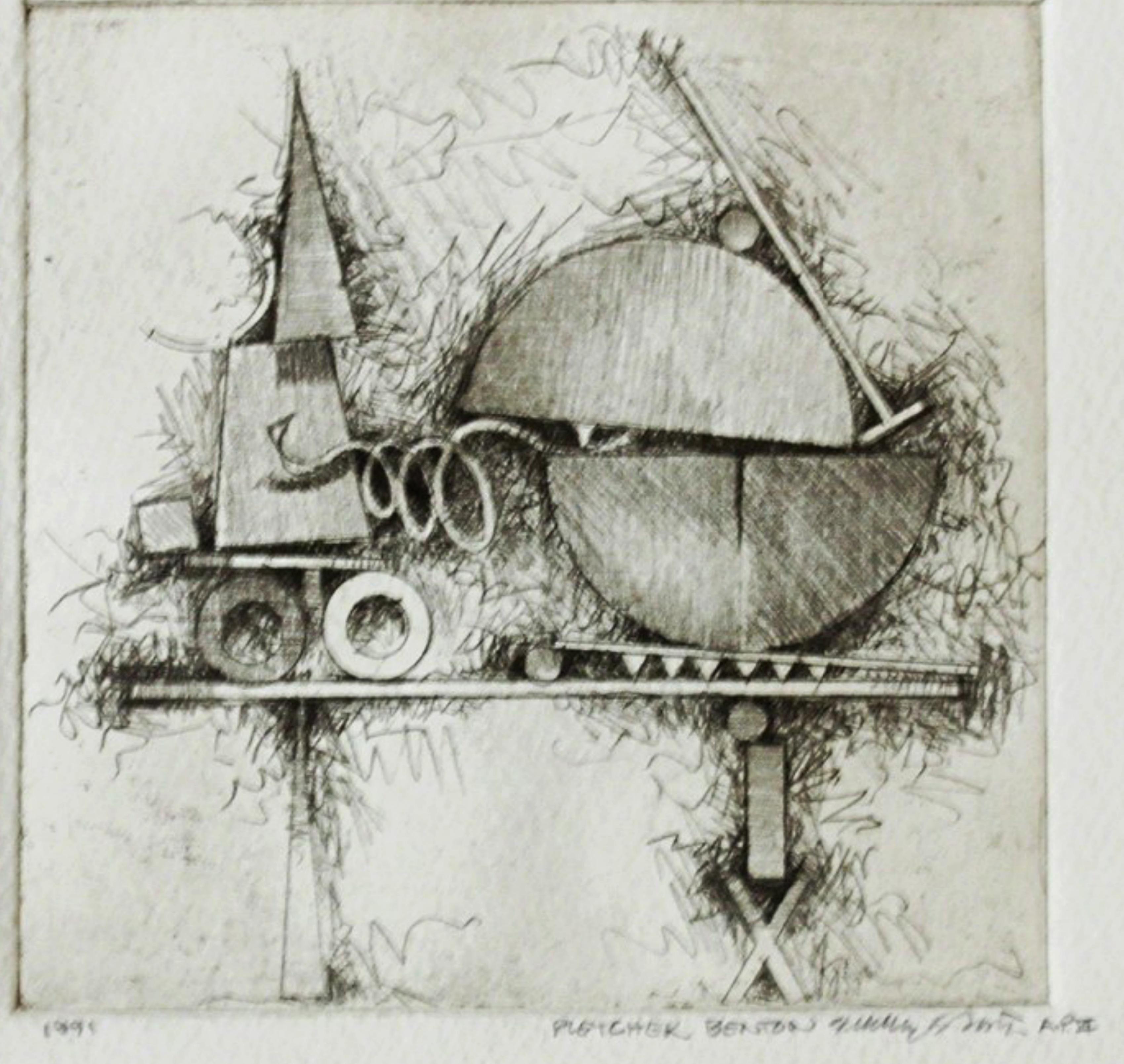 Fletcher Benton Abstract Print - Rare constructivist etching by renowned modernist sculptor,  Signed AP,  Framed