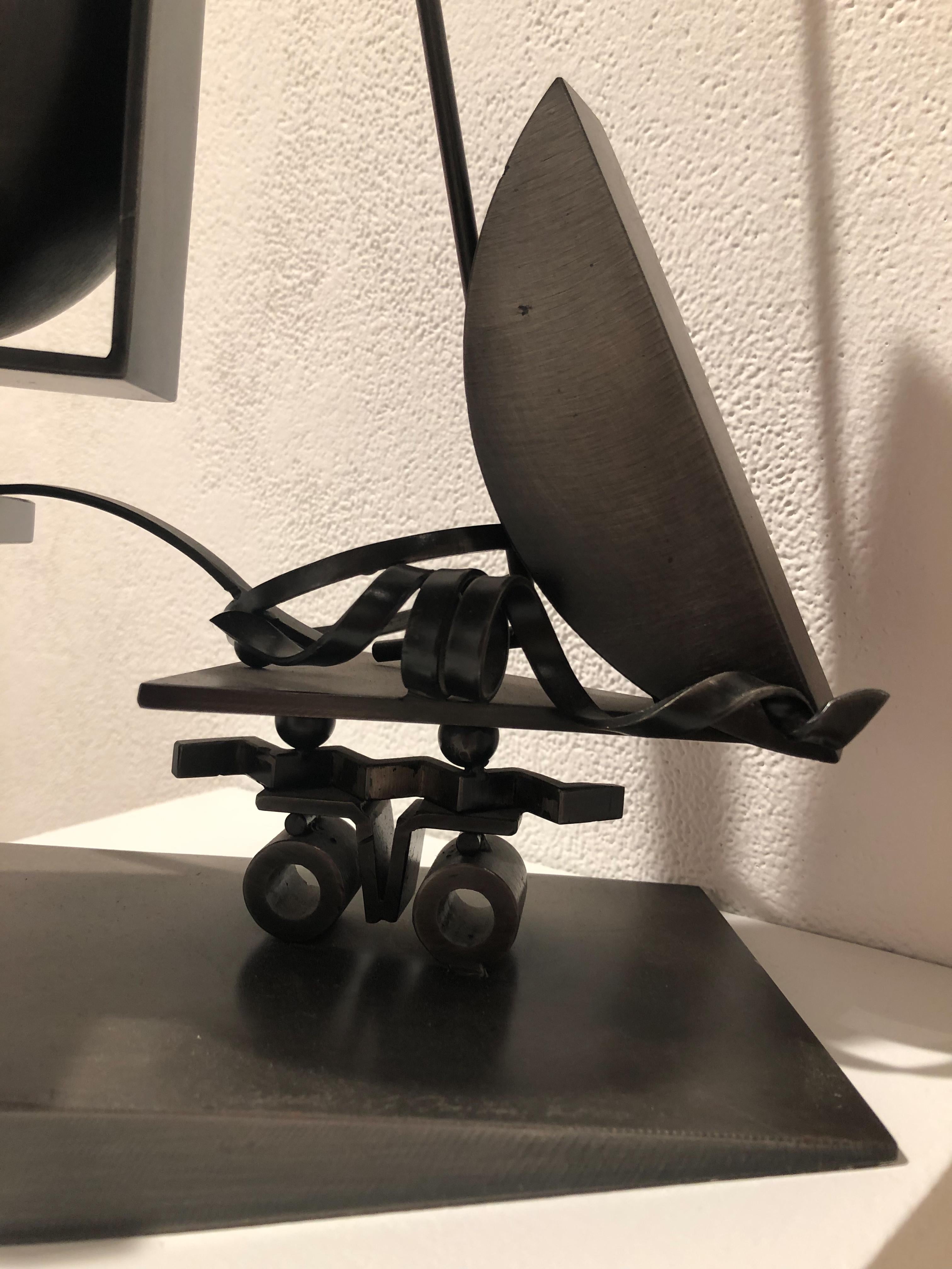 Truckin Geo 21, abstract black steel sculpture - Beige Abstract Sculpture by Fletcher Benton