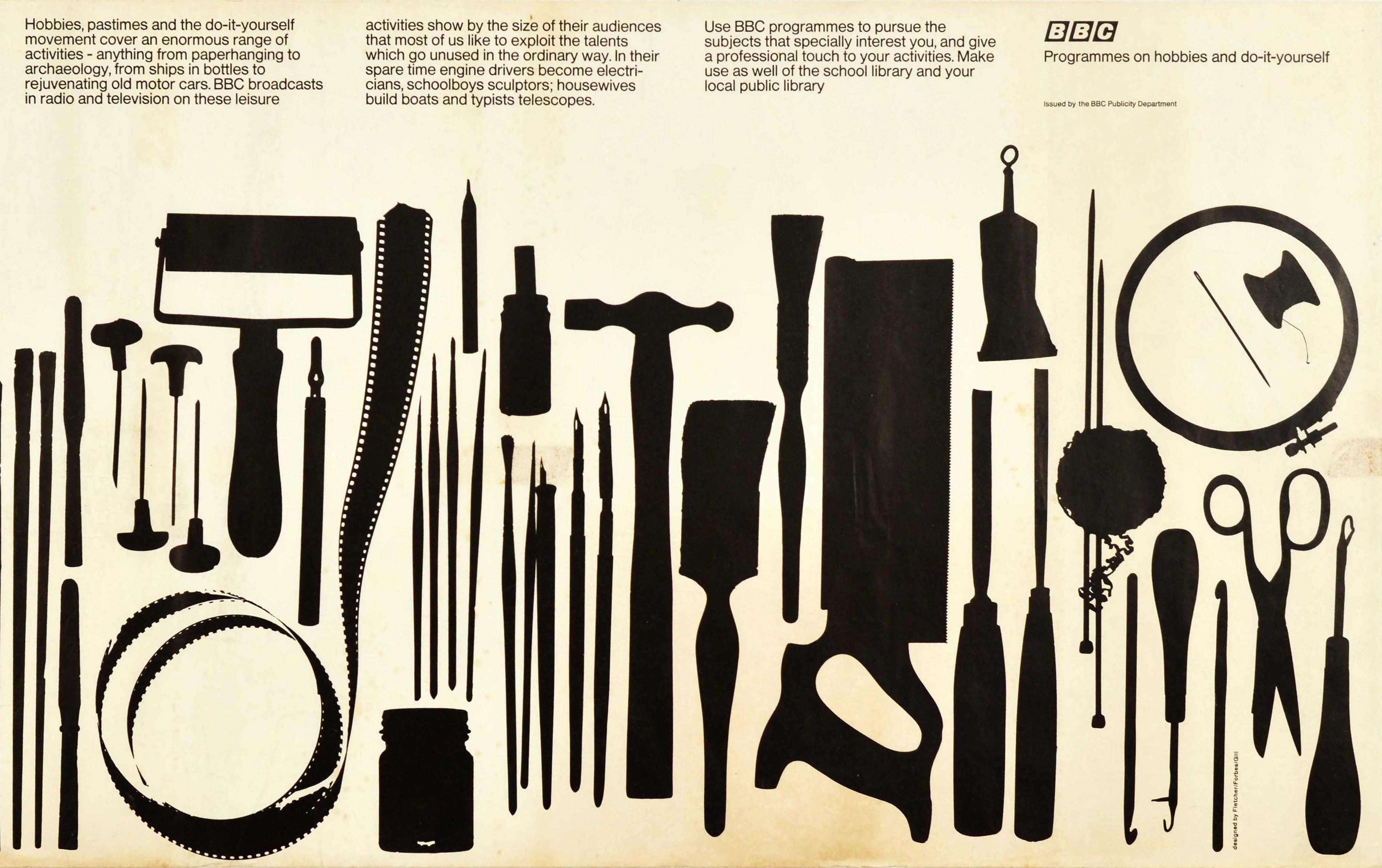 Original-Vintage-Poster BBC Programmes On Hobbies DIY Radio TV, Kunsthandwerkliches Design (Weiß), Print, von Fletcher, Forbes, Gill