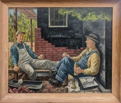 "Pausa pranzo" Fletcher Martin, Uomini al lavoro, muratori, WPA, scena americana