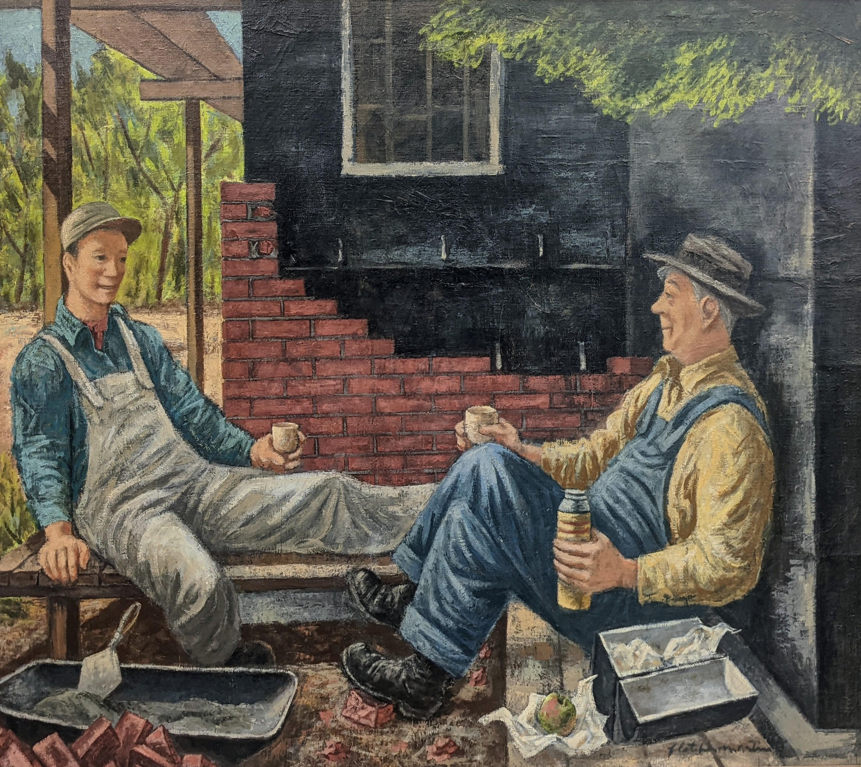 "Lunch Break” Fletcher Martin, Men Working, Bricklayers, WPA, American Scene