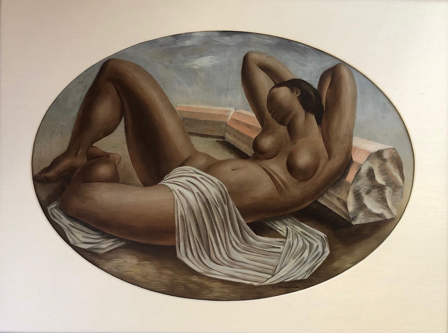 Fletcher Martin Nude Painting – Akt in Nude mit Drapierung