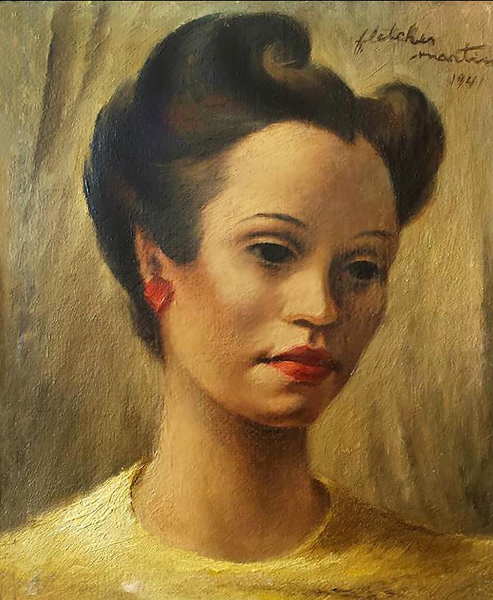 Figurative Painting Fletcher Martin - Portrait d'une femme noire, longue - milieu du siècle dernier  WPA