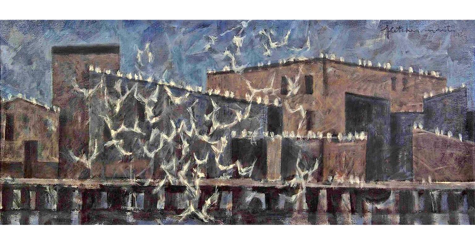 Fletcher Martin Landscape Painting - Quarrelling Gulls - Flock of Birds