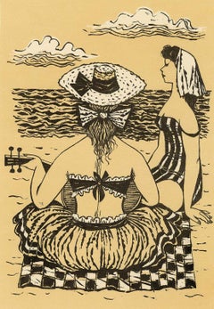 Vintage Sun Women ( two women on a beach / one with her guitar)