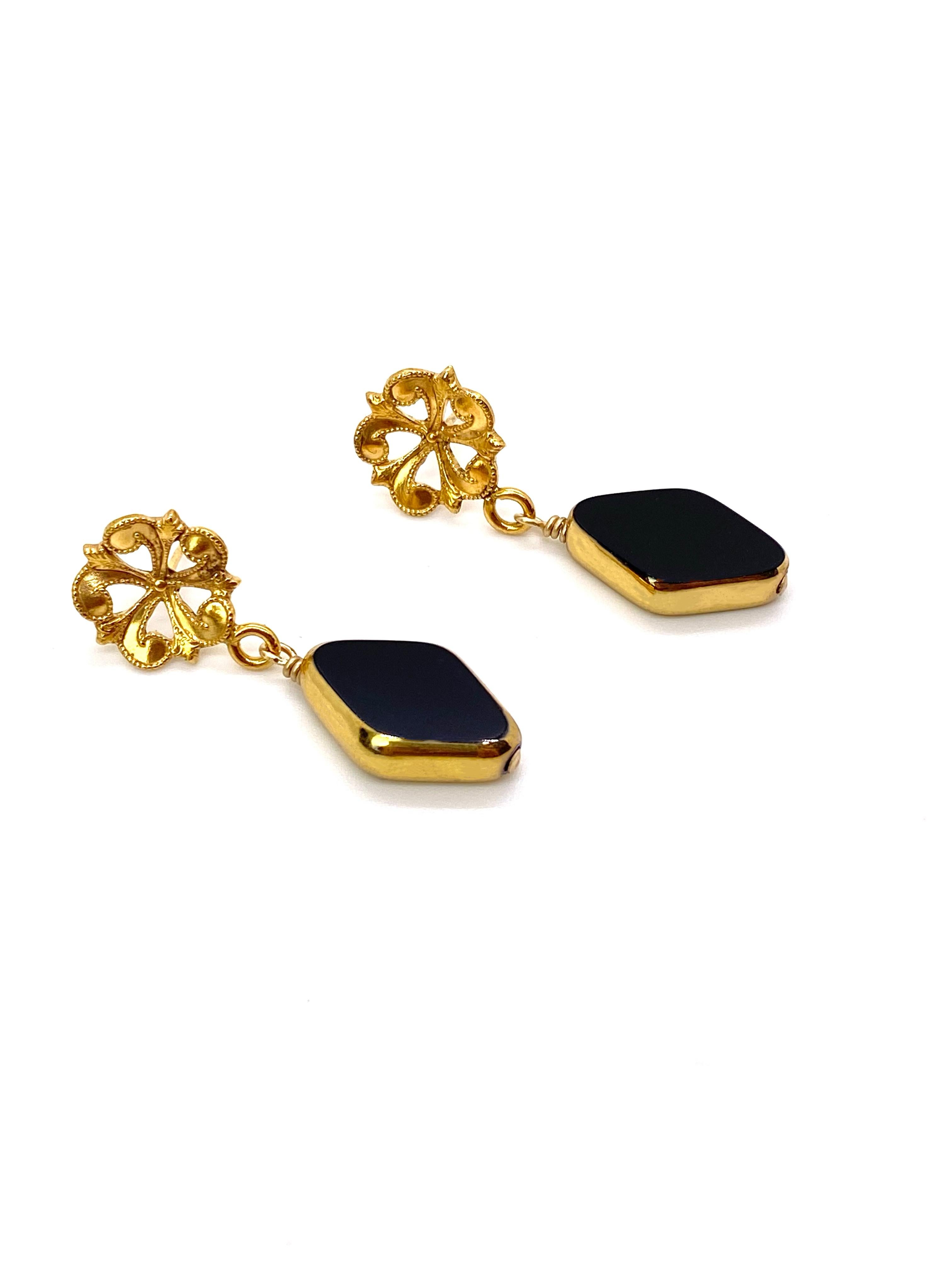 Fleur Art Deco German Earrings in Black 2 In New Condition For Sale In Monrovia, CA