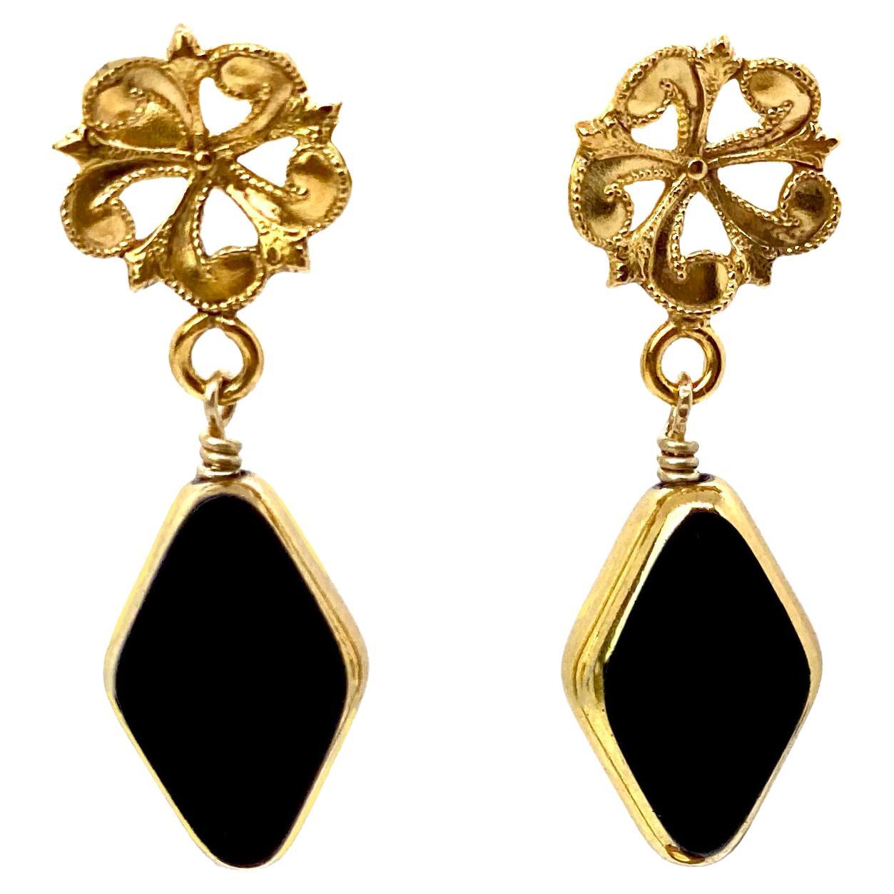 Fleur Art Deco German Earrings in Black 2 For Sale