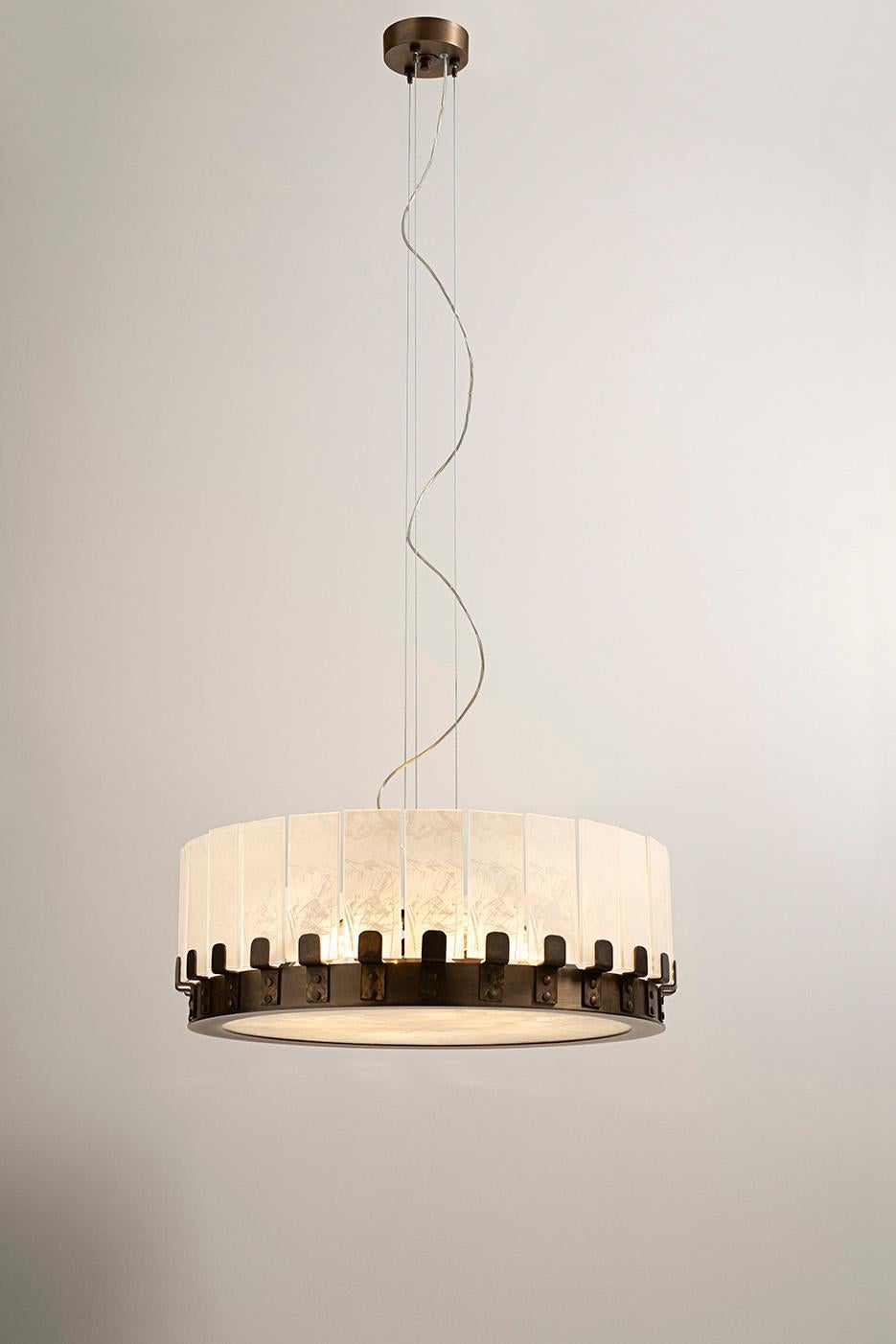 Fleur Artu' Small Pendant Lamp by MM Lampadari
Dimensions: Ø 70 x H 30 cm.
Materials: Metal and alabaster.

Different finishes are available. All our lamps can be wired according to each country. If sold to the USA it will be wired for the USA for