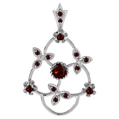 Antique Style Garnet Floral Pendant in 14K White Gold