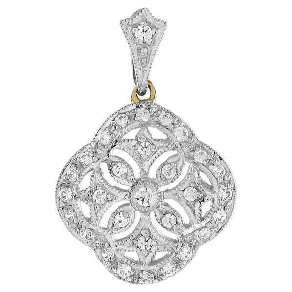Diamond Pendant in 14K Two Tone Gold For Sale