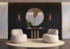 Fleur Round Wall Mirror with Color Antique Brass Detail, Modern Design