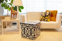 Fleur Cube End Table / Bone Stool with Resin, Instock