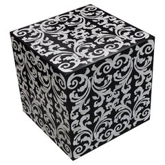 Fleur Cube End Table / Stool Made with GlossyBlack Resin with Baroque Bone Inlay