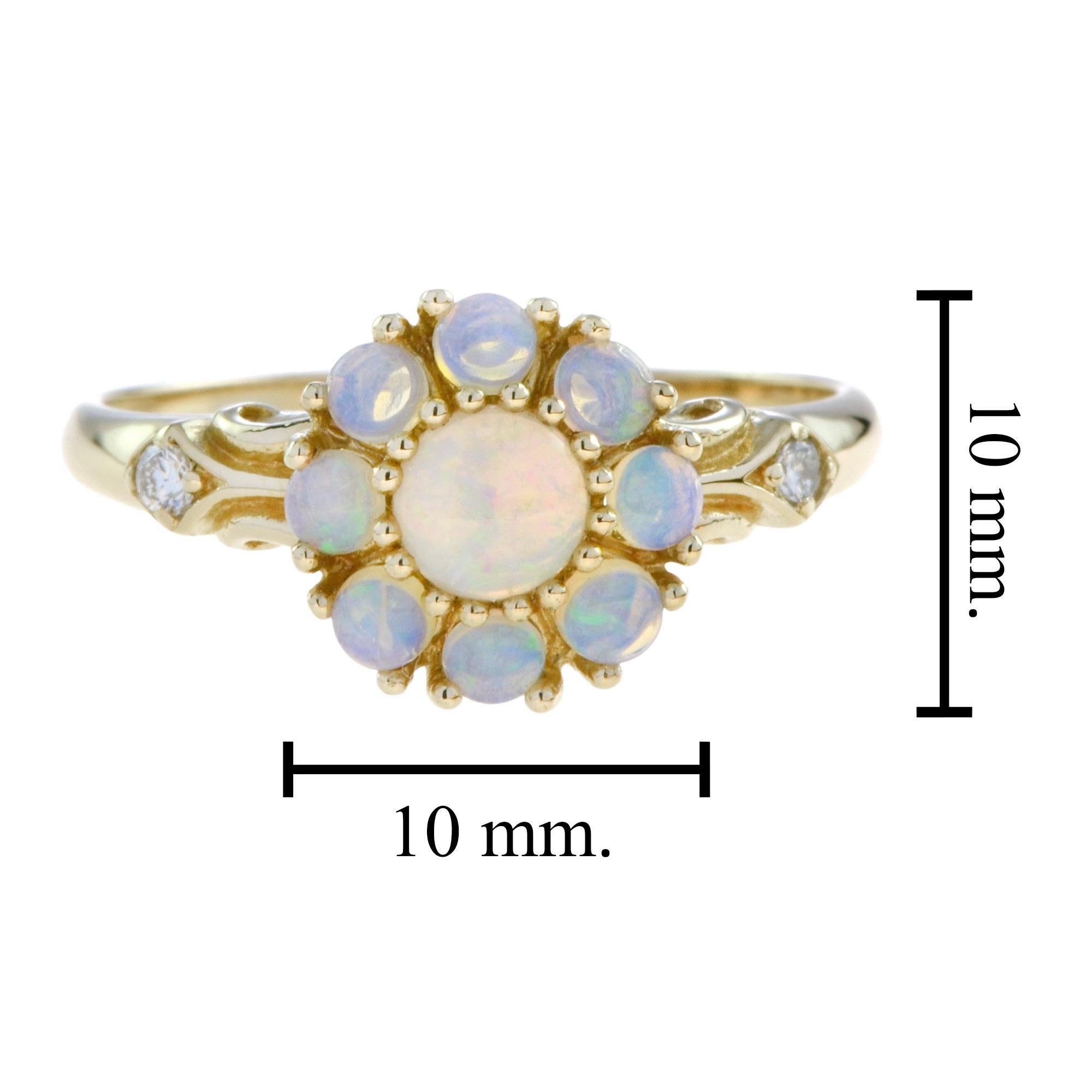 For Sale:  Vintage Style Opal Floral Cluster Ring in 14K Yellow Gold 8