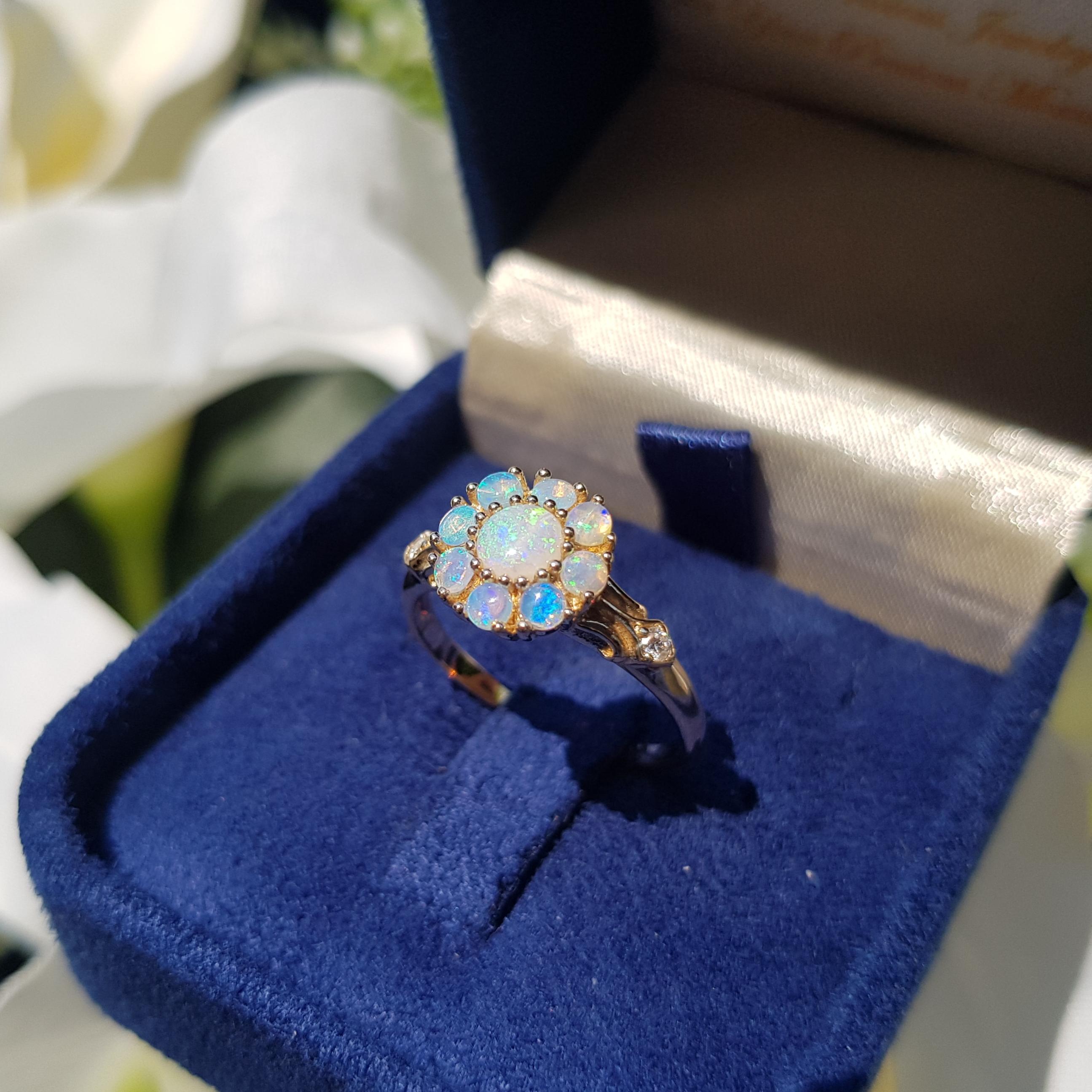 For Sale:  Vintage Style Opal Floral Cluster Ring in 14K Yellow Gold 3