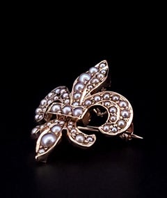 Fleur De Lis 14k Gold Seed Pearl Brooch
