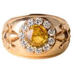 Fleur de Lis 2 Carat Sapphire and 0.80 Carat Diamond Ring 14K Yellow Gold