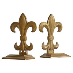 'Fleur-de-Lis' Bookends in Patinated Brass 1960s