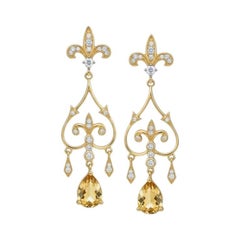 Fleur de Lis Chandelier Earrings studs with citrine in 14k gold