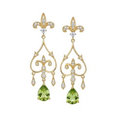Fleur de Lis Chandelier Earrings studs with peridot in 14k gold