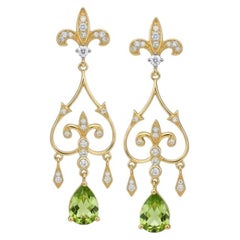 Fleur de Lis Chandelier Earrings studs with peridot in silver, gold